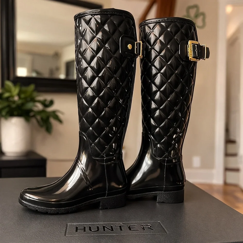 Hunter Quilted Tall Rain Boots in Black